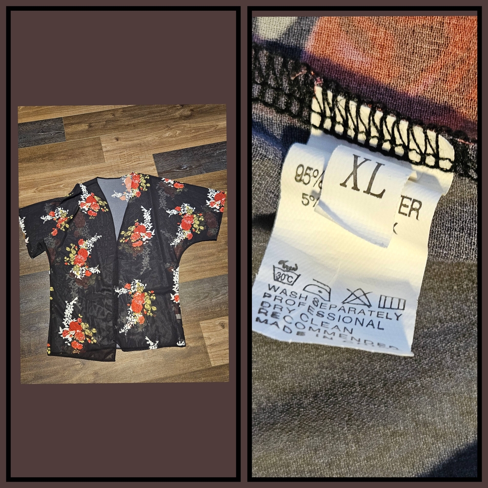 Floral Black Button-Up Shirt XL